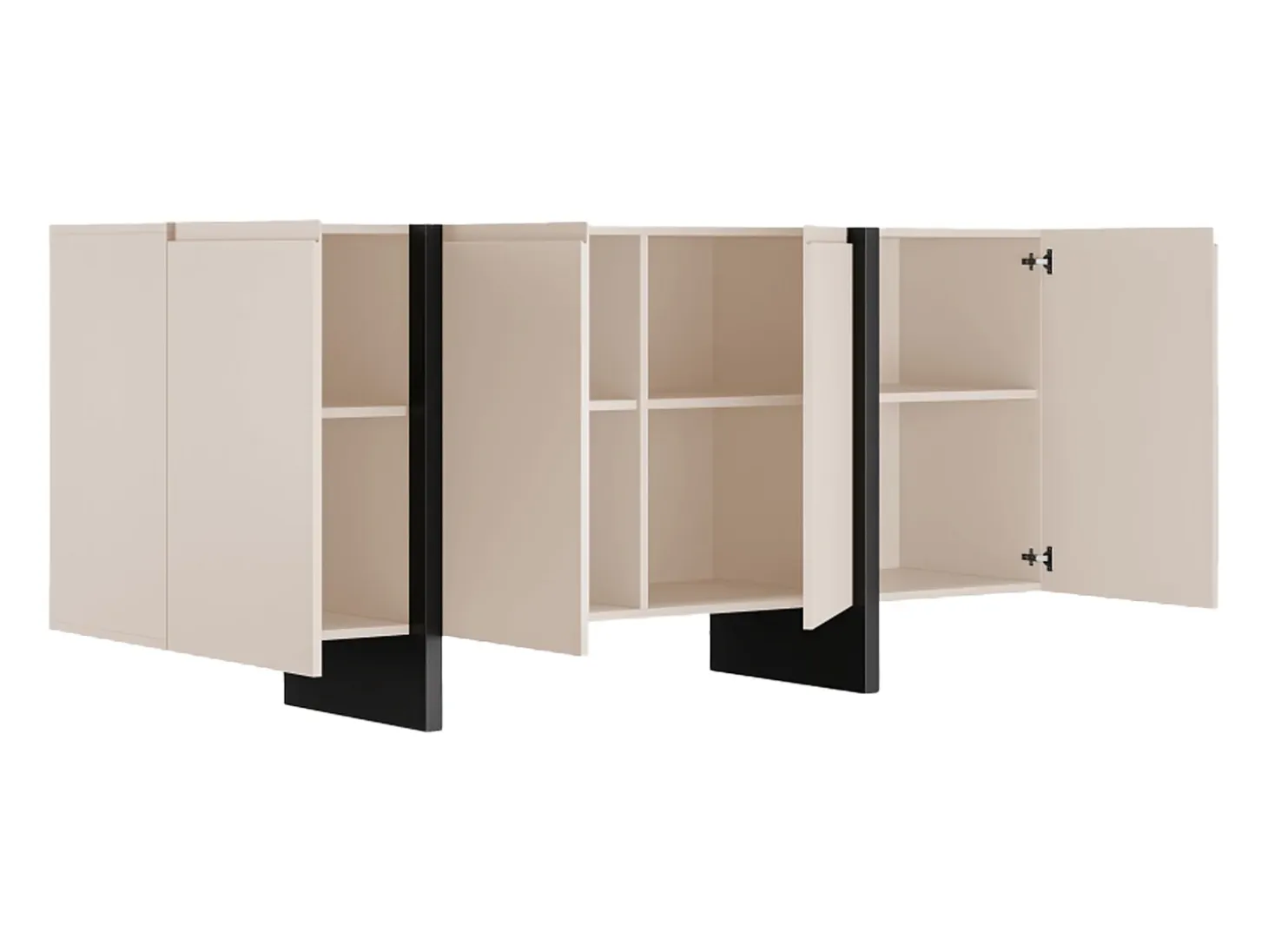 Aparador de 4 puertas en MDF - Beige y negro - LUVONIA