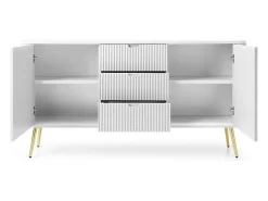 Aparador de 2 puertas y 3 cajones con patas de metal dorado, 168x87 cm