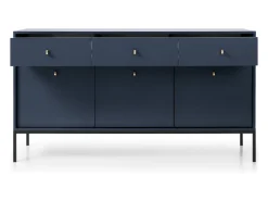 Aparador de 3 puertas y 3 cajones con patas de metal negro, 154x83 cm