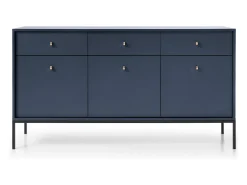 Aparador de 3 puertas y 3 cajones con patas de metal negro, 154x83 cm