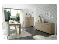 Aparador de 2 puertas y 3 cajones, colección ZEFIR, color roble claro, perfecto para su salón.