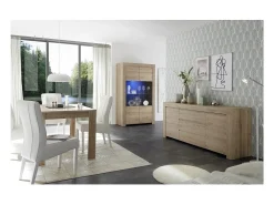 Aparador de 2 puertas y 3 cajones, colección ZEFIR, color roble claro, perfecto para su salón.