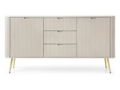 Aparador de 2 puertas y 3 cajones con patas de metal dorado, 168x87 cm