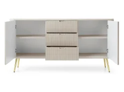 Aparador de 2 puertas y 3 cajones con patas de metal dorado, 168x87 cm