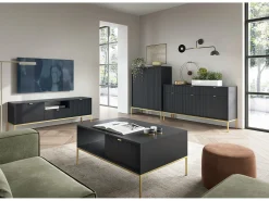 Aparador de 3 puertas y 3 cajones con patas de metal dorado, 154x83 cm