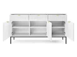 Aparador de 3 puertas y 3 cajones con patas de metal negro, 154x83 cm