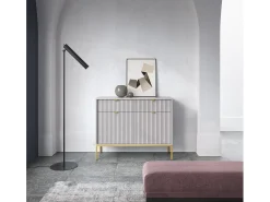 Aparador de 2 puertas y 2 cajones con patas de metal dorado, 104x83 cm