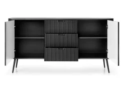 Aparador de 2 puertas y 3 cajones con patas de metal negro, 168x87 cm