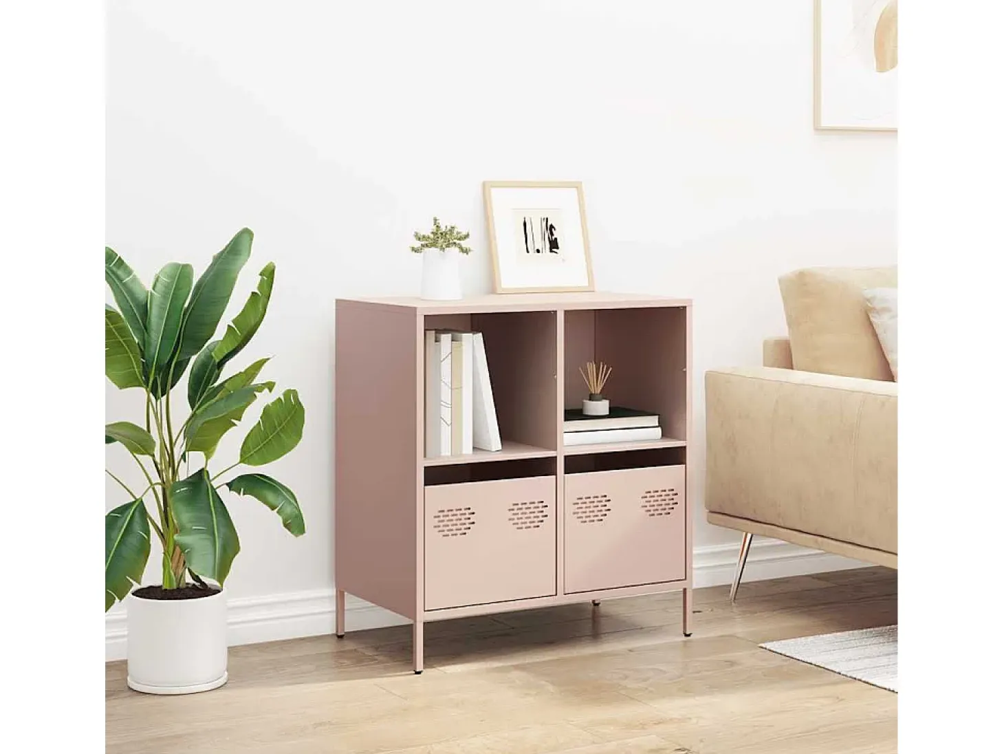 Aparador de acero laminado en frío rosa 68x39x73,5 cm