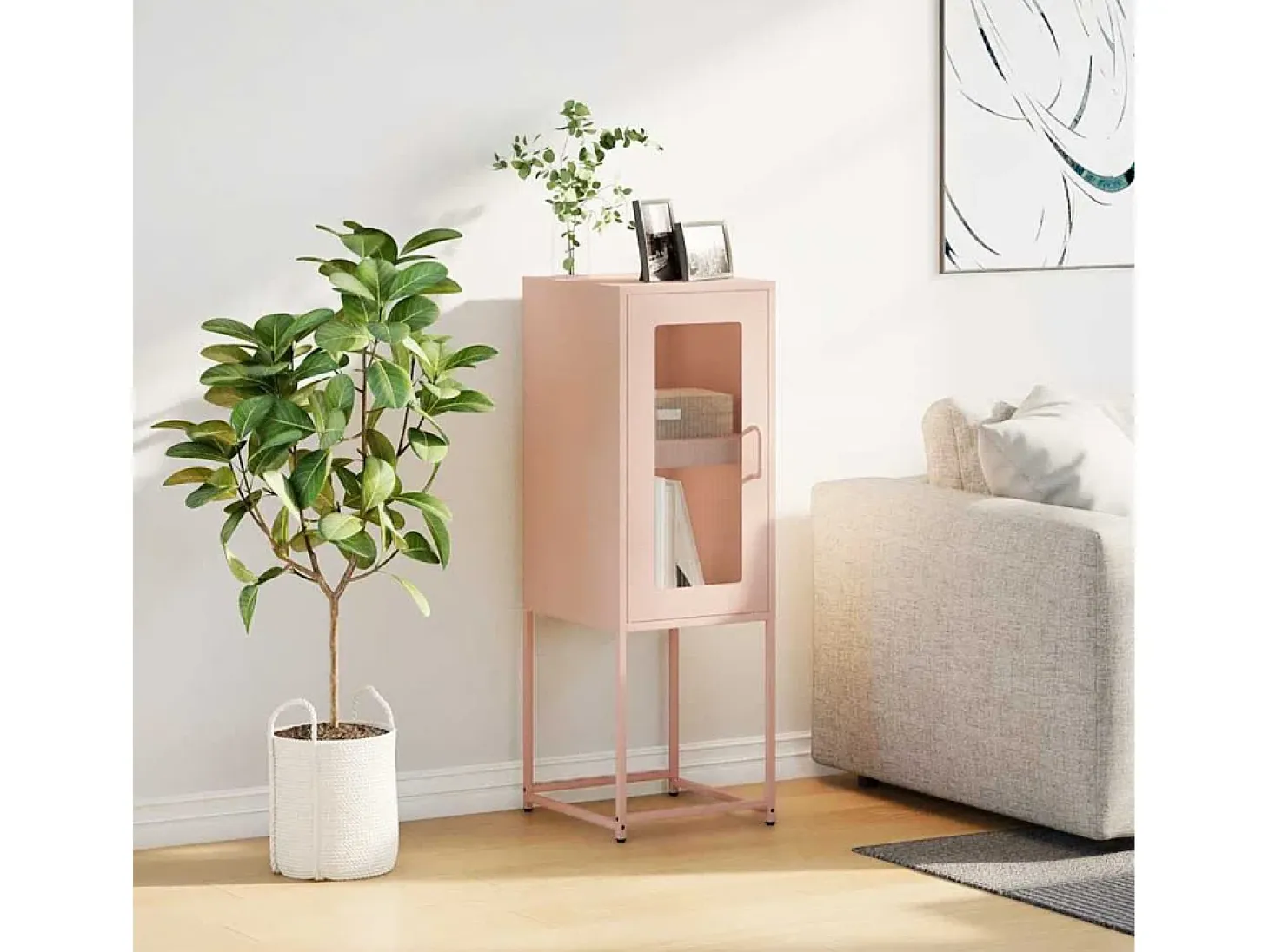 Aparador de acero laminado en frío rosa 36x39x107 cm