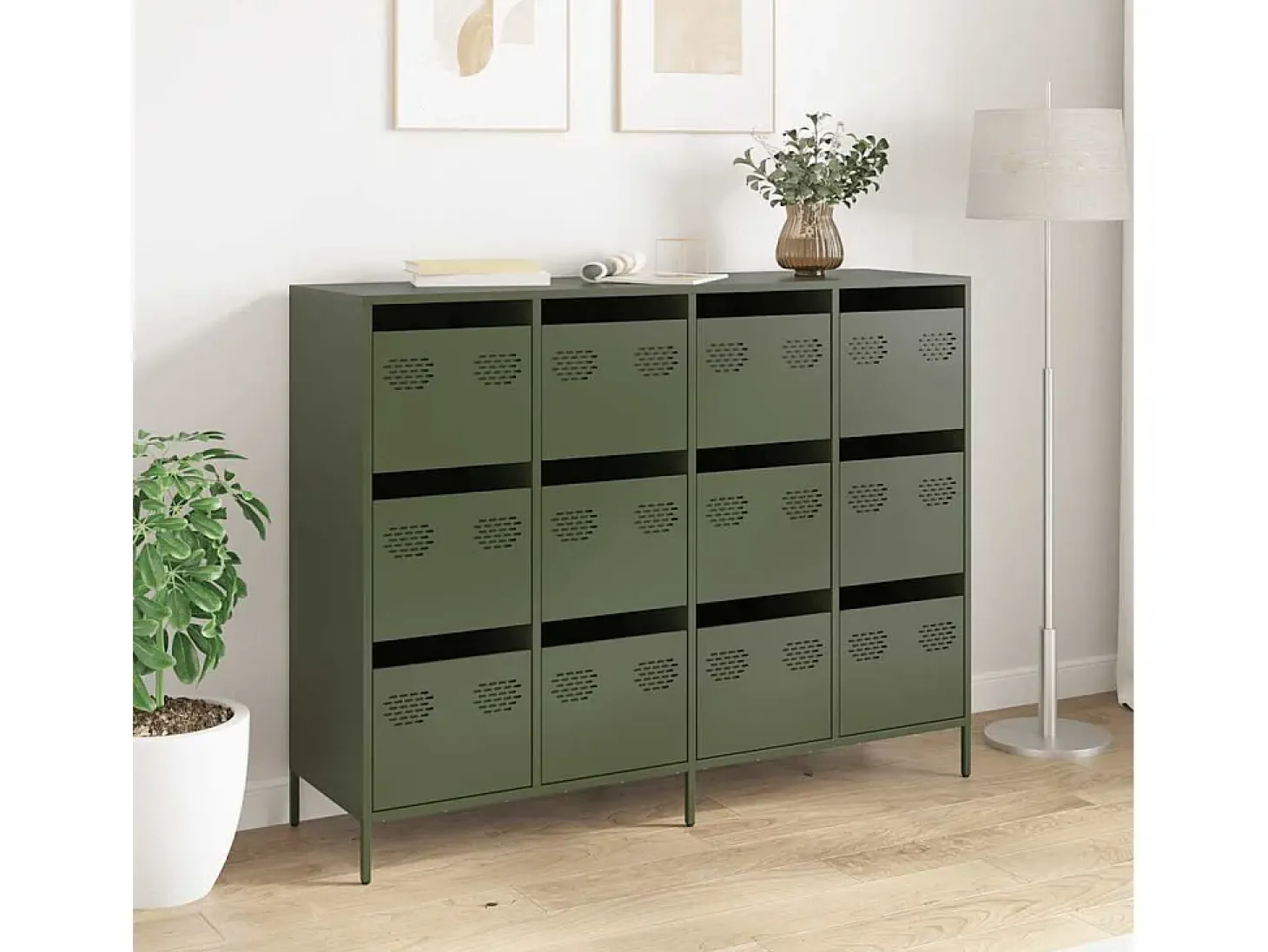 Aparador de acero laminado en frío verde oliva 135x39x103,5 cm