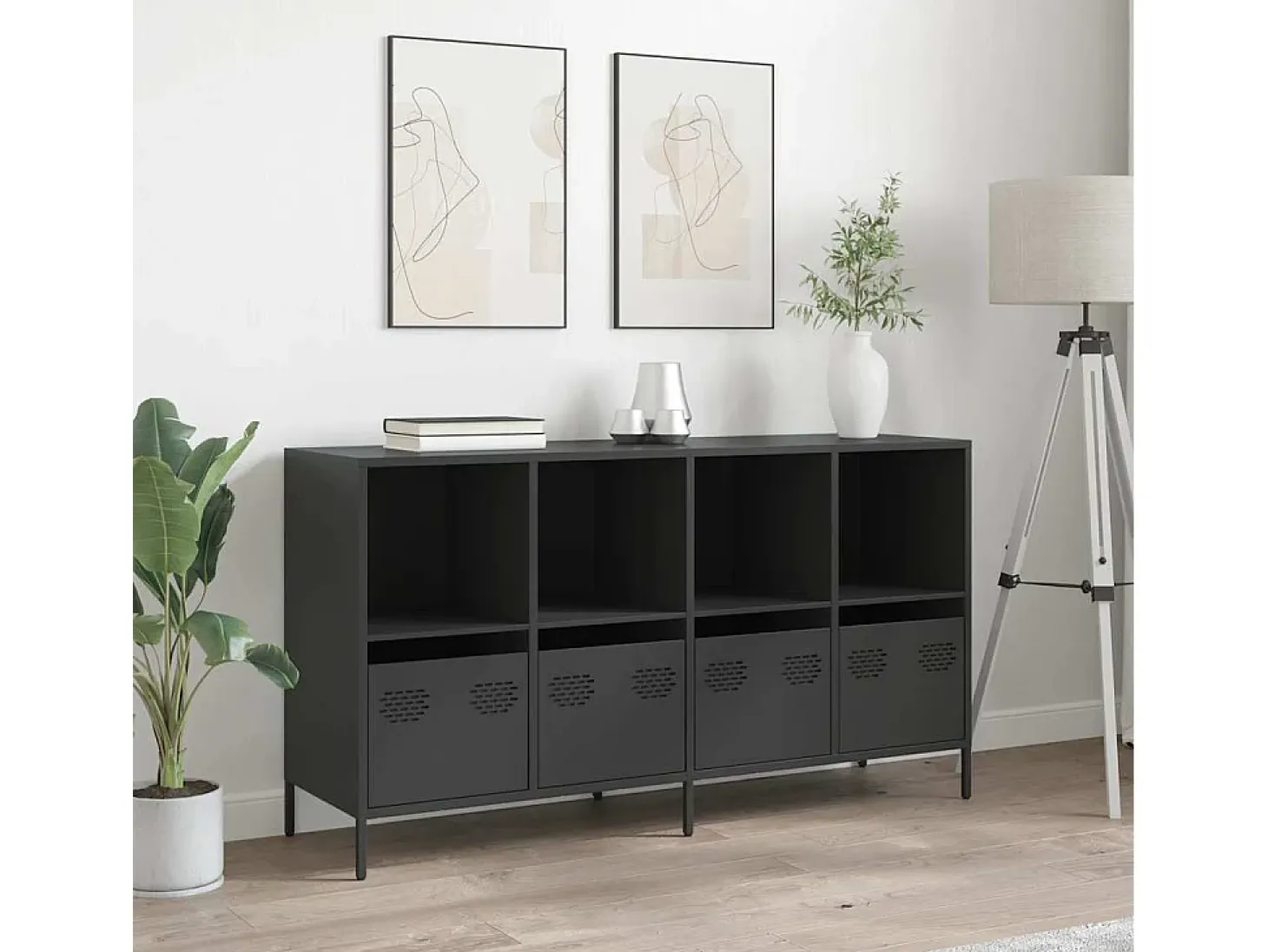 Aparador de acero laminado en frío negro 135x39x73,5 cm