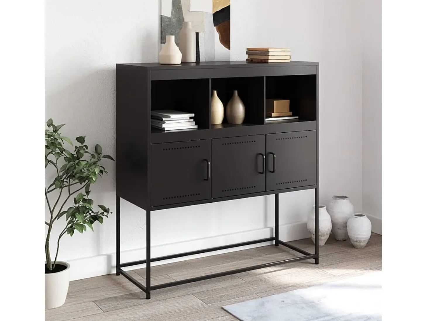 Aparador de acero laminado en frío negro 100,5x39x107 cm