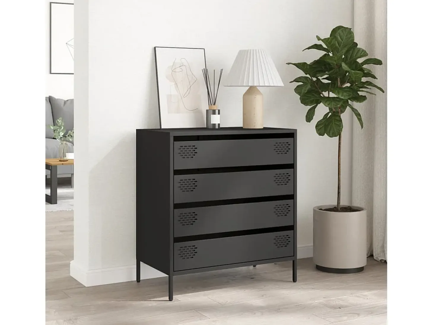 Aparador de acero laminado en frío negro 68x39x73,5 cm