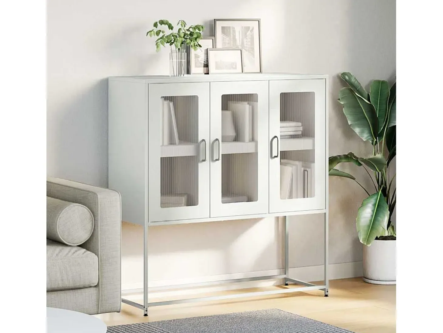 Aparador de acero laminado en frío blanco 100,5x39x107 cm