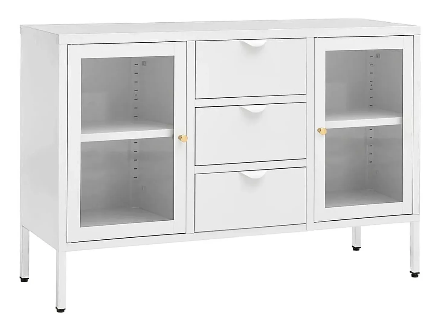 Aparador de acero y vidrio templado blanco 105x35x70 cm