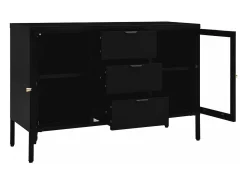 Aparador de acero y vidrio negro 105x35x70 cm