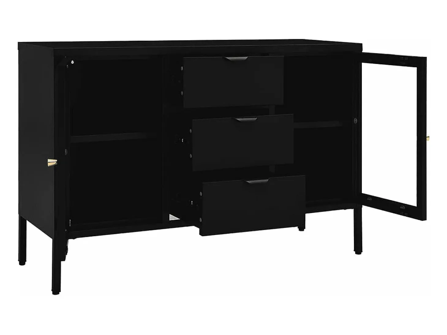 Aparador de acero y vidrio negro 105x35x70 cm