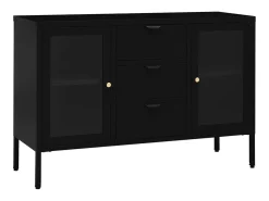 Aparador de acero y vidrio negro 105x35x70 cm