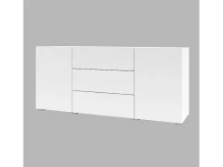 Aparador de 140cm colección EVA con 2 puertas y 3 cajones. Color blanco y roble.