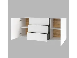 Aparador de 140cm colección EVA con 2 puertas y 3 cajones. Color blanco y roble.