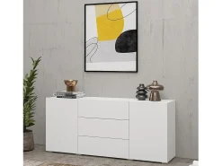 Aparador de 140cm colección EVA con 2 puertas y 3 cajones. Color blanco y roble.