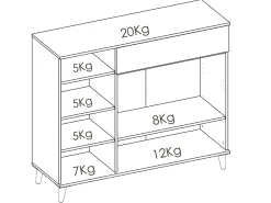 Aparador de cocina - 2 puertas, 1 cajón y 4 estantes - Blanco y roble - WAJDI