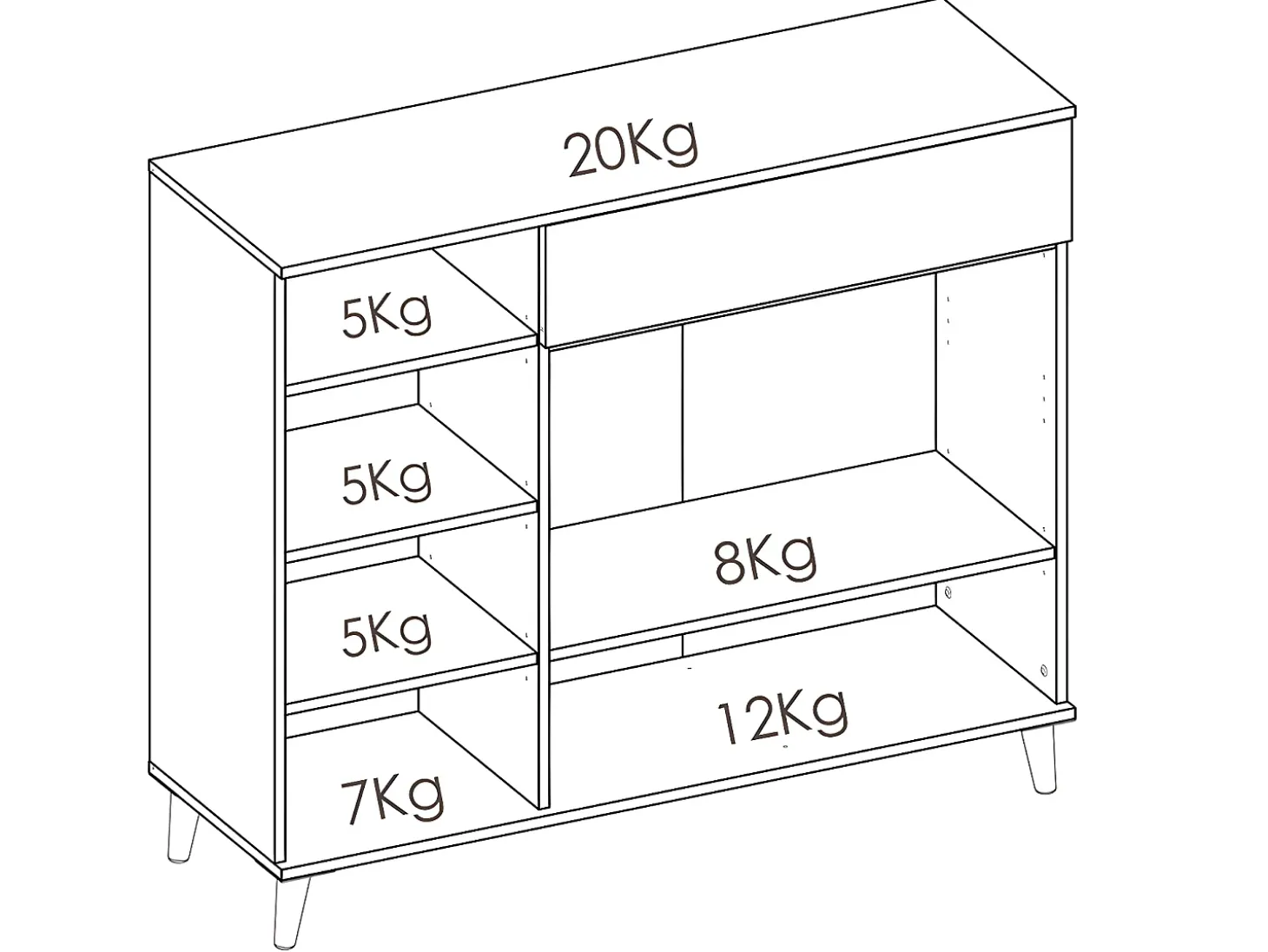 Aparador de cocina - 2 puertas, 1 cajón y 4 estantes - Blanco y roble - WAJDI