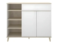 Aparador de cocina - 2 puertas, 1 cajón y 4 estantes - Blanco y roble - WAJDI