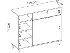 Aparador de cocina - 2 puertas, 1 cajón y 4 estantes - Blanco y roble - WAJDI