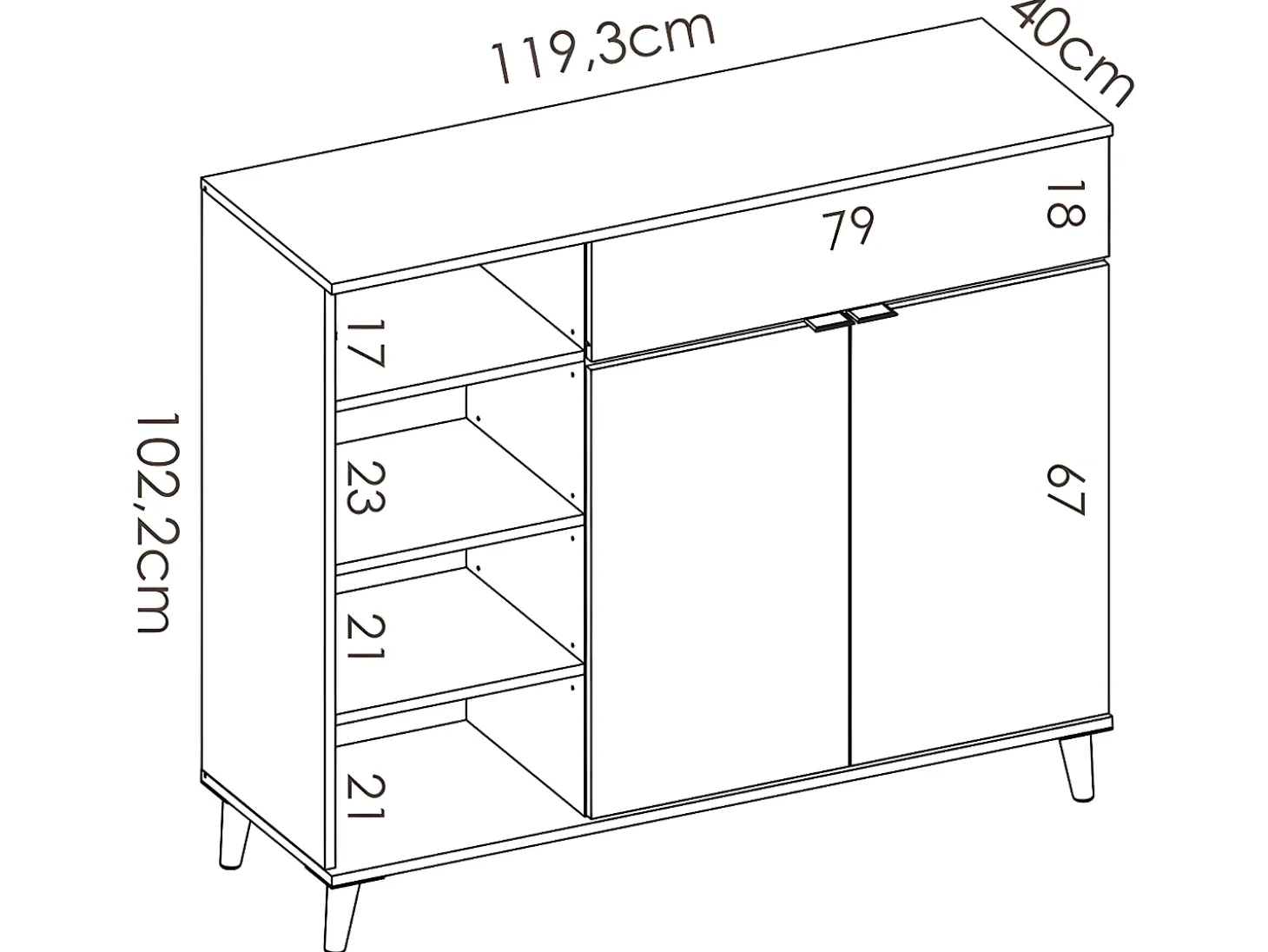 Aparador de cocina - 2 puertas, 1 cajón y 4 estantes - Blanco y roble - WAJDI