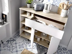 Aparador de cocina - 2 puertas, 1 cajón y 4 estantes - Blanco y roble - WAJDI