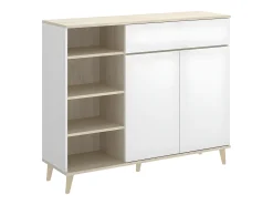 Aparador de cocina - 2 puertas, 1 cajón y 4 estantes - Blanco y roble - WAJDI