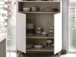 Aparador de cocina - 2 puertas, 1 hueco - Blanco y roble - WAJDI