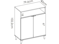 Aparador de cocina - 2 puertas, 1 hueco - Blanco y roble - WAJDI