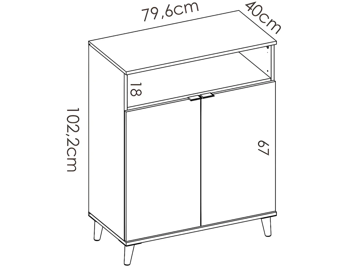 Aparador de cocina - 2 puertas, 1 hueco - Blanco y roble - WAJDI