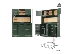 Aparador de cocina - 120 x 40 x 188 cm - con 4 puertas + LED + portavasos + cajones + estante snack - MDF - verde