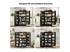 Aparador de cocina - 60,5 x 40 x 120 cm - con LED + 2 puertas + estantes regulables - MDF - negro