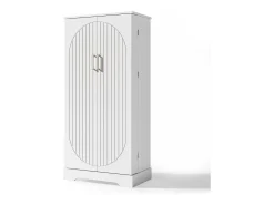 Aparador de cocina - 60 x 35 x 128 cm - con LED + estantes regulables + 2 puertas con almacenaje - MDF - blanco