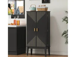 Aparador de cocina - 120 x 59 x 30 cm - con 2 puertas con estantes - estilo vintage - MDF - negro