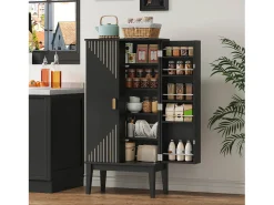 Aparador de cocina - 120 x 59 x 30 cm - con 2 puertas con estantes - estilo vintage - MDF - negro