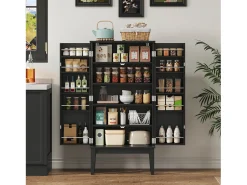 Aparador de cocina - 120 x 59 x 30 cm - con 2 puertas con estantes - estilo vintage - MDF - negro
