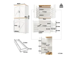 Aparador de cocina - 80 x 40 x 180 cm - con 4 puertas + 1 cajón - MDF - blanco