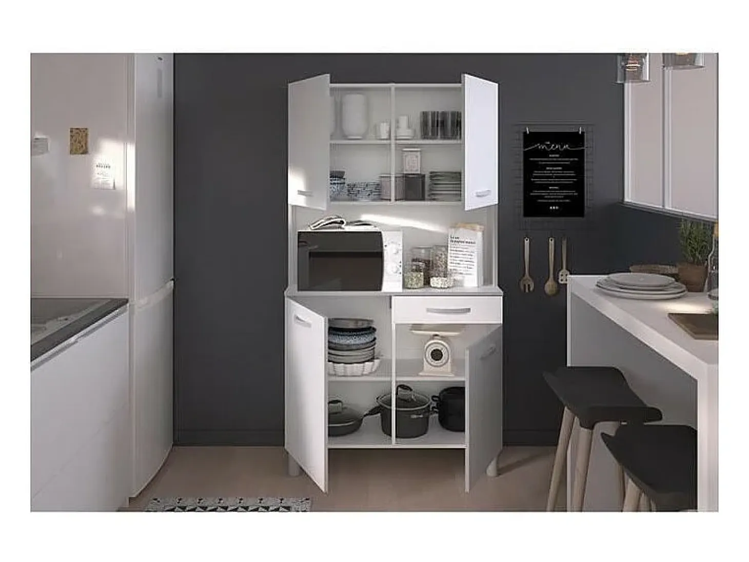 Aparador de cocina - Blanco - 4 puertas - 101 cm
