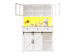 Aparador de cocina - con LED - con puerta corredera y 3 cajones - con estante ajustable - blanco