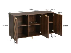 Aparador de cocina con 6 compartimentos de almacenaje y 3 puertas, puerta chapada en madera maciza.
