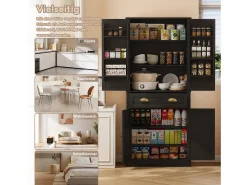 Aparador de cocina con 4 puertas y 1 cajón - 80 x 40 x 182 cm - estantes regulables - Madera MDF - Negro