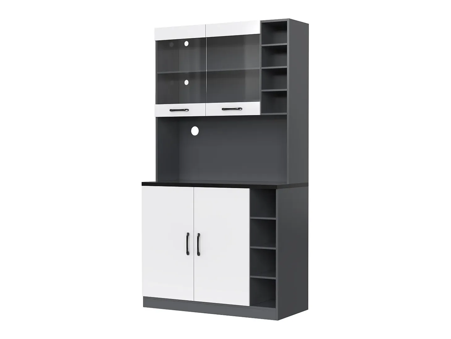 Aparador de cocina con 4 puertas y compartimentos - 100 x 47 x 187 cm - Madera MDF - LEDs y canales para cables - Blanco