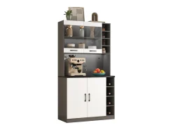 Aparador de cocina con 4 puertas y compartimentos - 100 x 47 x 187 cm - Madera MDF - LEDs y canales para cables - Blanco