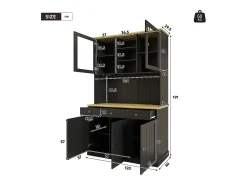 Aparador de cocina con 5 puertas, 3 cajones y estante para vasos, toma de corriente - Negro
